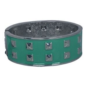 APT 9 Mint Green Silver Tone Punk Rock Stud Clamper Hinged Bracelet 6.5"